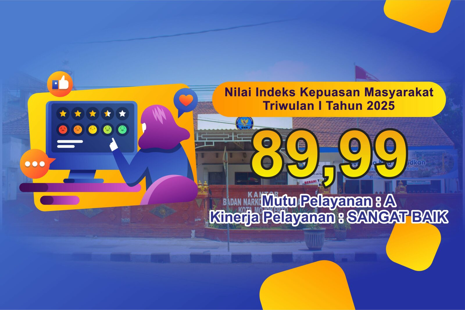 Nilai Indeks Kepuasan Masyarakat (IKM) hampir sempurna, Kepala BNN Kota Mojokerto : "Kami berkomitmen melayani masyarakat dengan sepenuh hati" Nilai Indeks Kepuasan Masyarakat (IKM) hampir sempurna, Kepala BNN Kota Mojokerto : "Kami berkomitmen melayani masyarakat dengan sepenuh hati"